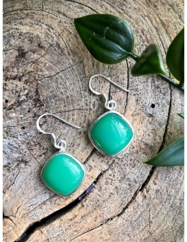 Chrysopraas zilveren oorbellen vierkant (gekleurd) - Image 4