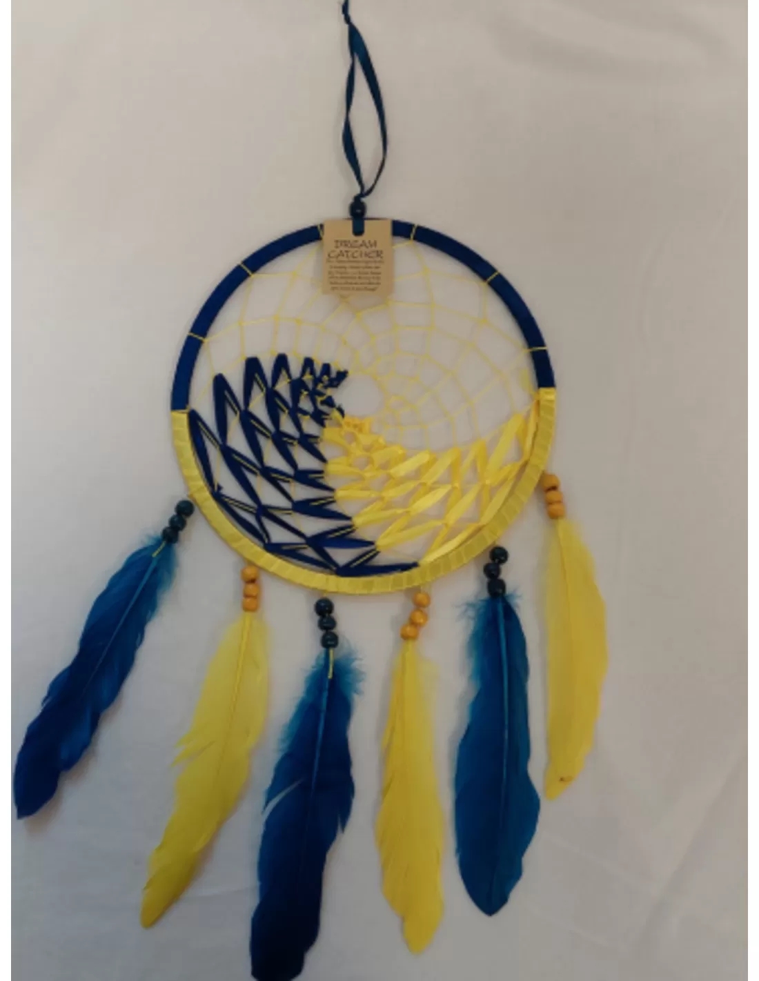 Dromenvanger dreamcatcher -22cm - Wave - Blauw & Geel - Image 2