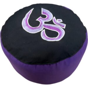 Yoga Styles Meditatiekussen Symbolic Ohm groot paars op zwart