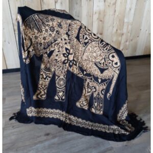 Sarong - 022 - Olifant beige op zwart van Om Namaste - Pareo Saunadoek Wikkeljurk