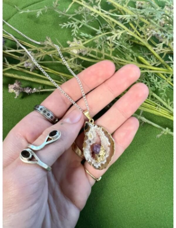 Agaat open hanger met edelsteen Amethist goudkleur - Image 2