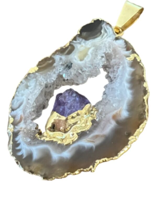 Agaat open hanger met edelsteen Amethist goudkleur - Image 3