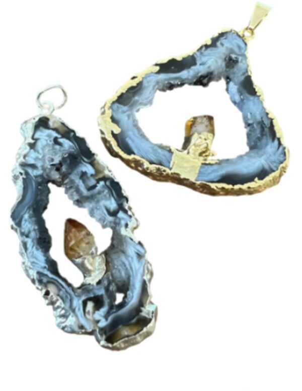 Agaat open hanger met edelsteen Citrien (verhit) goudkleur