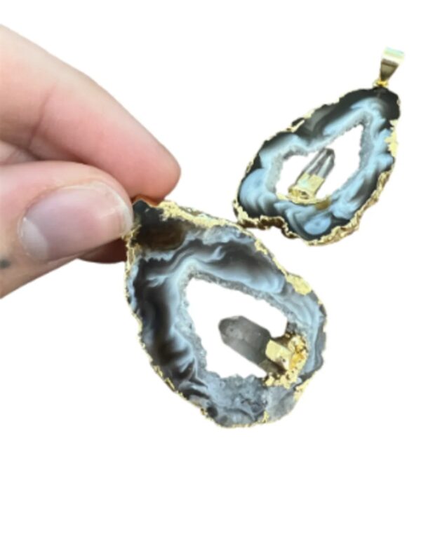Agaat open hanger met edelsteen Bergkristal goudkleur - Image 3