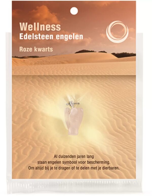Engelen hanger + kaart Roze kwarts