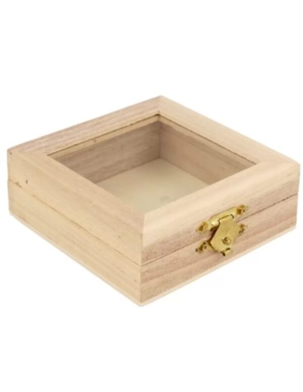 Verpakkingsdoosje / kistje hout met raam 90x90 mm