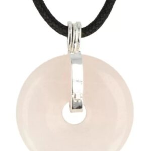 Roze kwarts donuthanger 30 mm aan koord