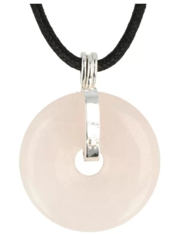 Roze kwarts donuthanger 30 mm aan koord