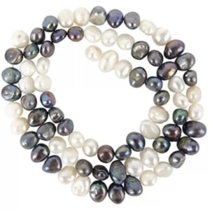Parel grijs / wit kralen streng 6 mm
