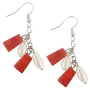 Parel / Turkoois rood oorbellen