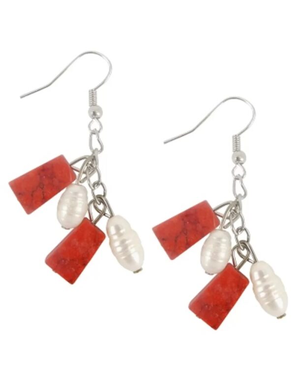Parel / Turkoois rood oorbellen
