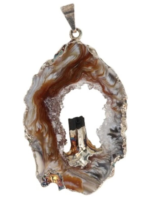 Agaat open hanger met Toermalijn zilverkleur - Image 4