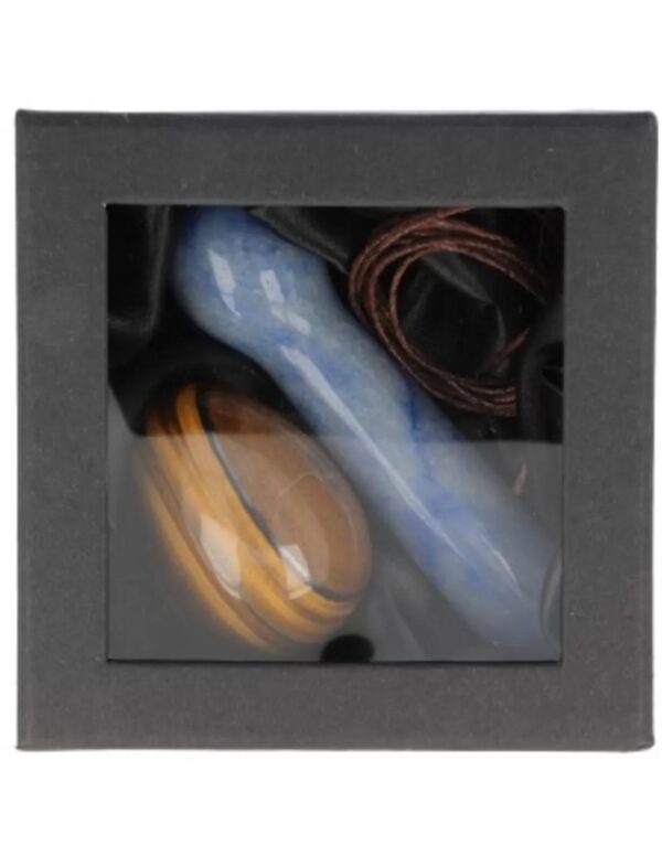 Yoni massage set Tijgeroog / Blauwe kwarts - Image 3