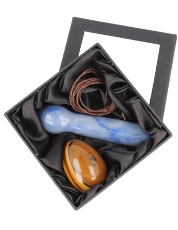Yoni massage set Tijgeroog / Blauwe kwarts - Image 4