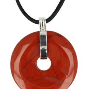 Jaspis rood donuthanger 40 mm aan koord