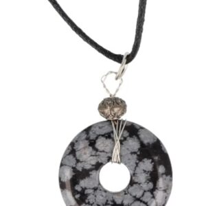 Obsidiaan sneeuwvlok donuthanger 30 mm aan koord