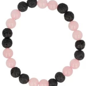 Roze kwarts / Lavasteen kralen armband