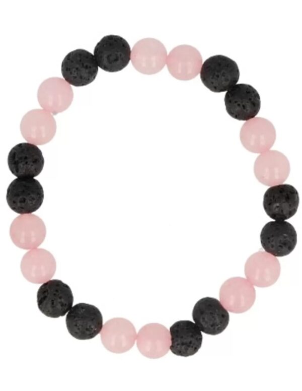 Roze kwarts / Lavasteen kralen armband