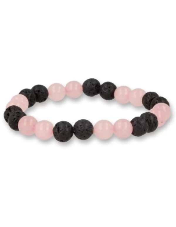 Roze kwarts / Lavasteen kralen armband - Image 2