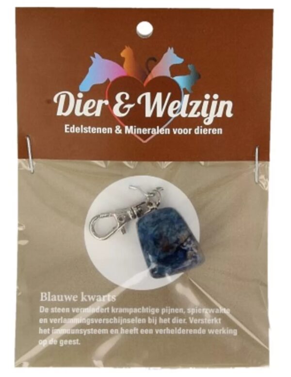 Blauwe kwarts halsband hanger Dier & Welzijn (bijgekleurd)