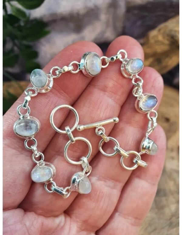Maansteen regenboog armband zilver ovaal - Image 4