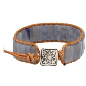 Blauwe kwarts leren armband gipsy-style