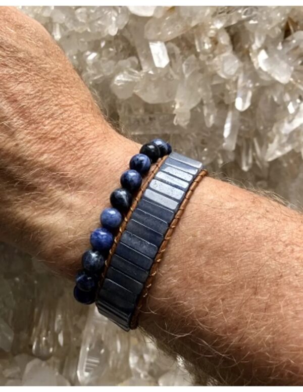 Blauwe kwarts leren armband gipsy-style - Image 2