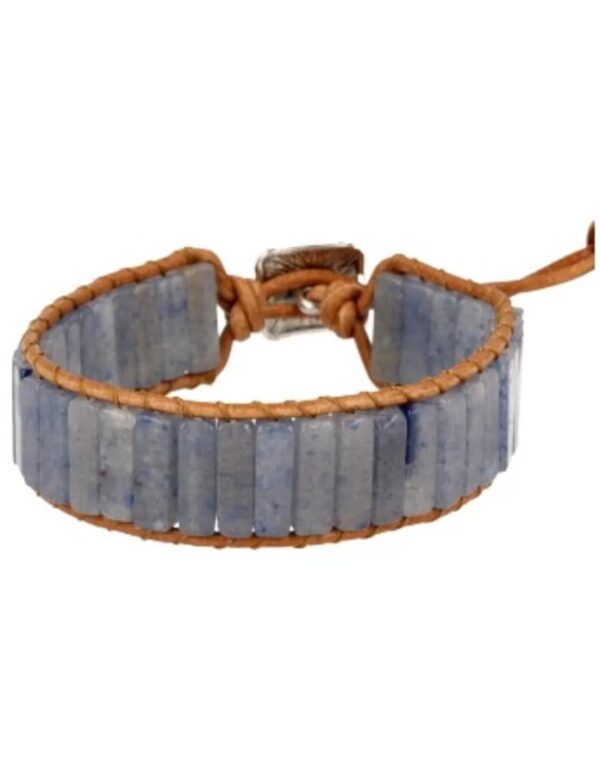 Blauwe kwarts leren armband gipsy-style - Image 3
