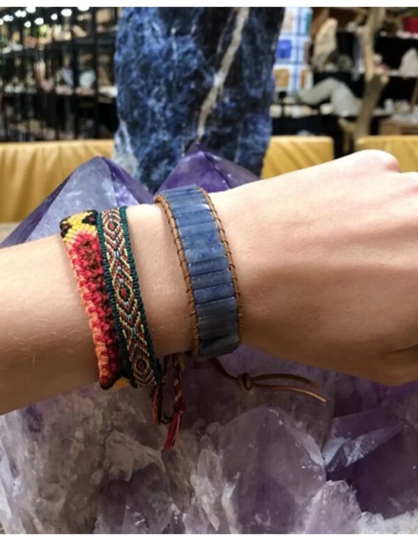 Blauwe kwarts leren armband gipsy-style - Image 4
