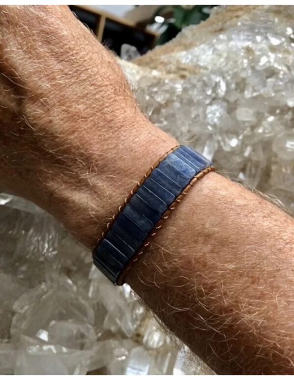 Blauwe kwarts leren armband gipsy-style - Image 5