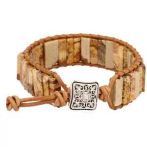 Jaspis landschap leren armband gipsy-style
