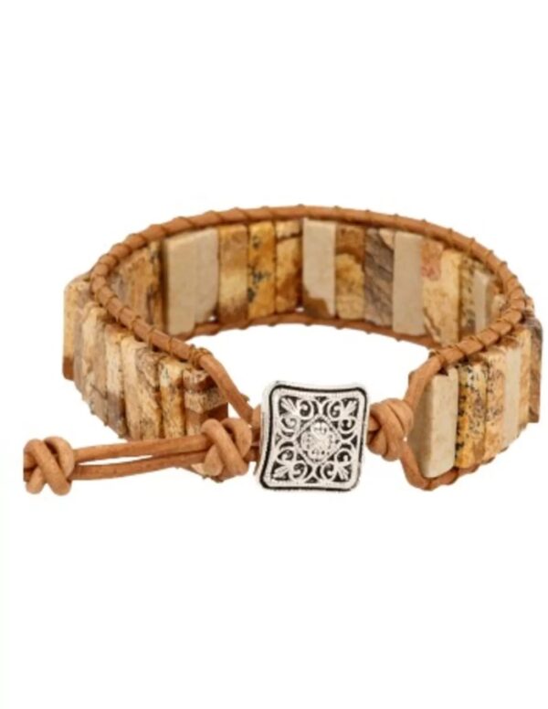 Jaspis landschap leren armband gipsy-style