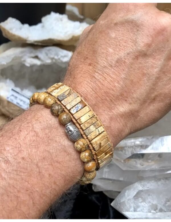 Jaspis landschap leren armband gipsy-style - Image 2