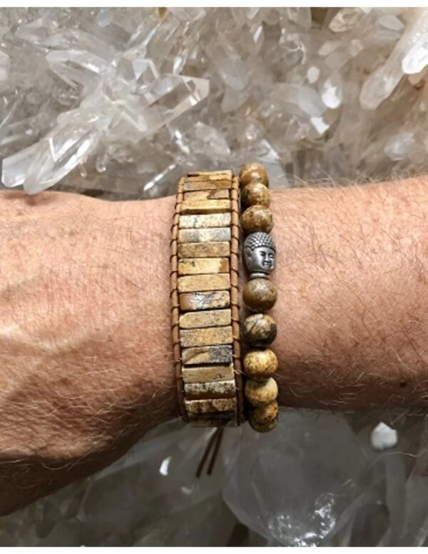 Jaspis landschap leren armband gipsy-style - Image 4