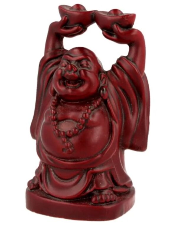 Boeddha rood, 9 cm, 2 schalen boven hoofd