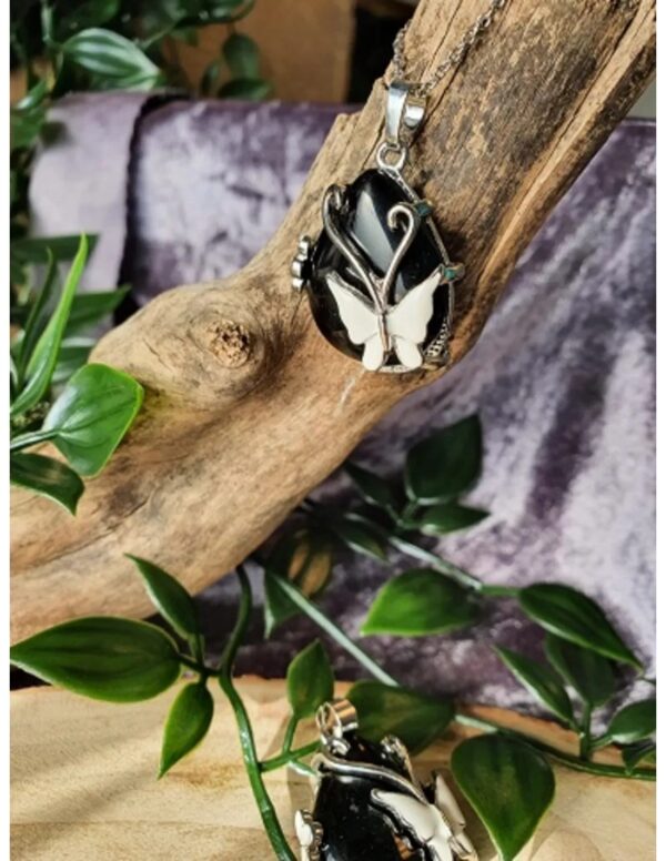 Obsidiaan zwart vlinder druppel hanger - Image 2