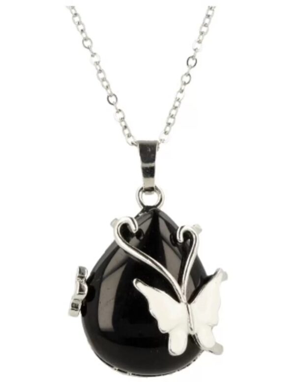 Obsidiaan zwart vlinder druppel hanger - Image 3
