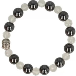 Kralenarmband boeddha mannen Hematiet / transparant