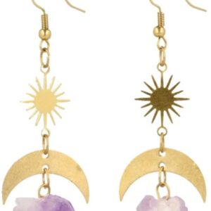 Amethist ruw Star&Moon oorbellen
