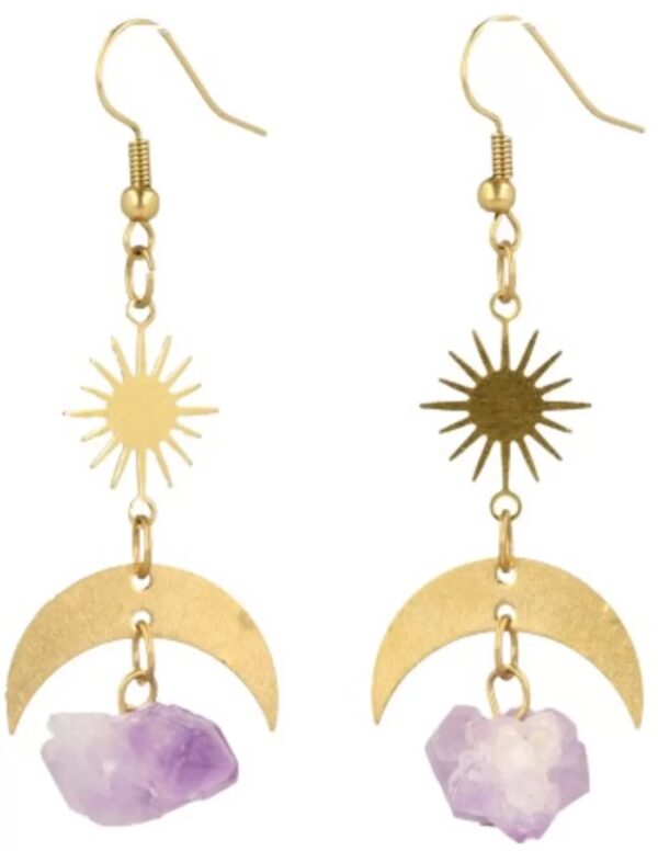 Amethist ruw Star&Moon oorbellen