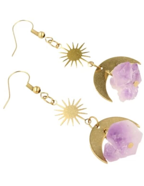 Amethist ruw Star&Moon oorbellen - Image 3