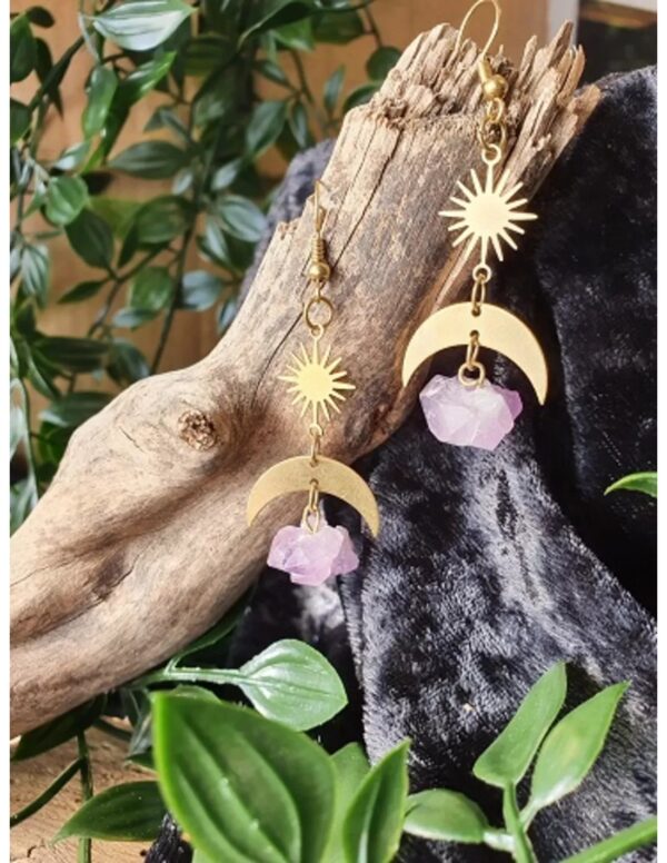 Amethist ruw Star&Moon oorbellen - Image 4