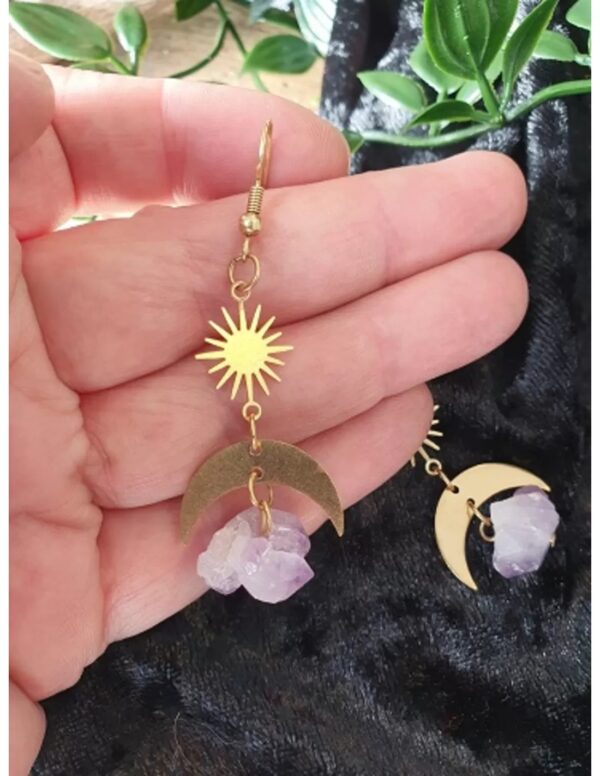 Amethist ruw Star&Moon oorbellen - Image 5