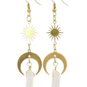 Bergkristal ruw Star&Moon oorbellen