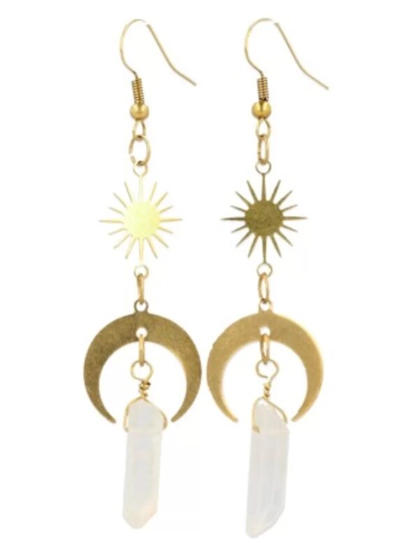 Bergkristal ruw Star&Moon oorbellen