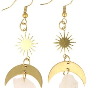 Roze kwarts oorbellen Star&Moon ruw