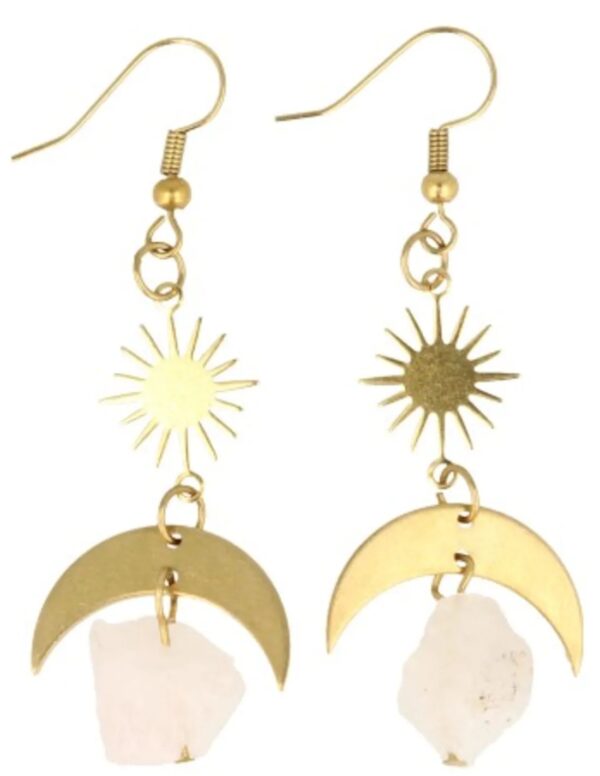 Roze kwarts oorbellen Star&Moon ruw