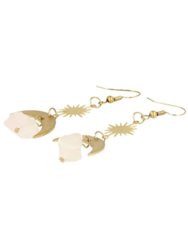 Roze kwarts oorbellen Star&Moon ruw - Image 3