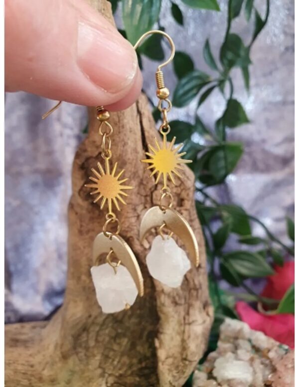 Roze kwarts oorbellen Star&Moon ruw - Image 4