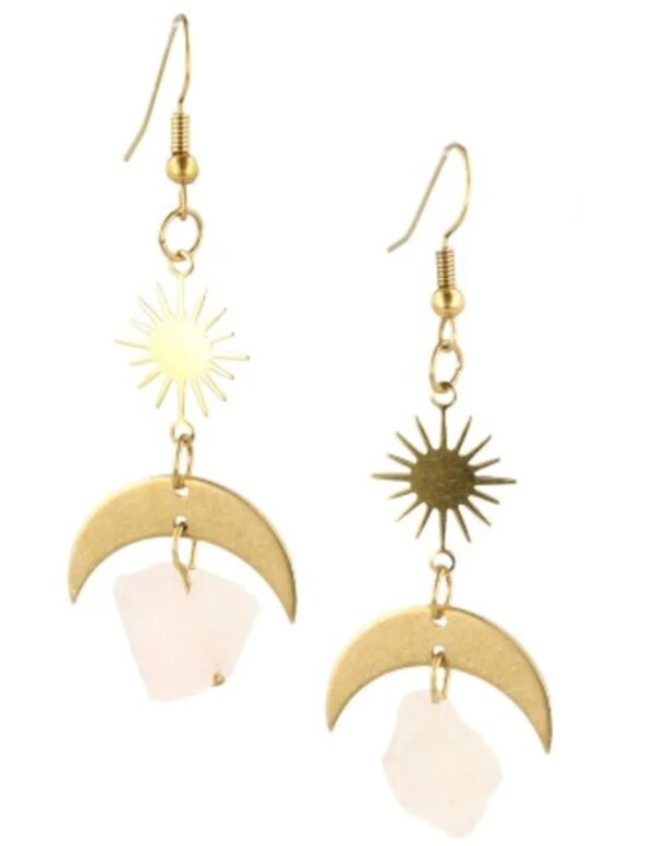 Roze kwarts oorbellen Star&Moon ruw - Image 5